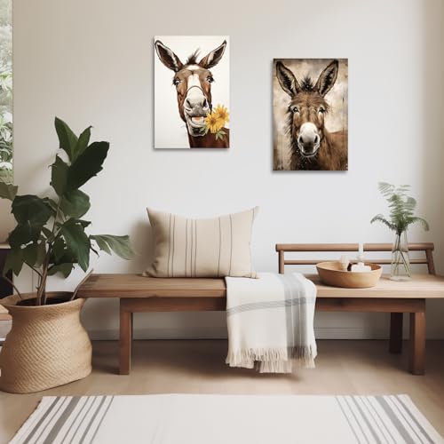 ZXHYWYM Esel Leinwandbilder lustige Esel Bilddrucke rustikales Tierporträt Poster Bauernhaus Badezimmer Dekor Gerahmt (Bild-2, (30.00 x 45.00 cms))