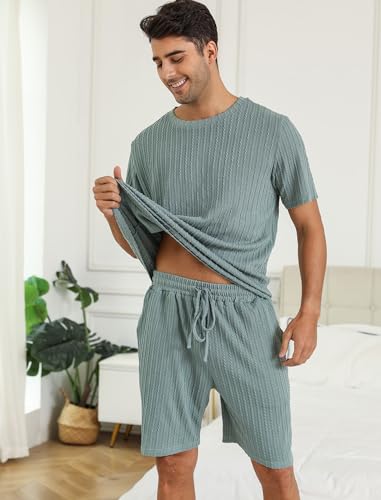 EISHOPEER Matching Pajamas for Couples Ribbed Knit Pajama Short Sleeve Soft Sleepwear 2 Piece Loungewear S-XXL3
