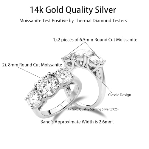 DovEggs 3 Stone Moissanite Engagement Rings for Women,4ct Center 6.5mm-8mm-6.5mm FGH Color H&A Cut Moissanite Wedding Rings Anniversary 14K Gold QUALITY Sterling Silver Ring2