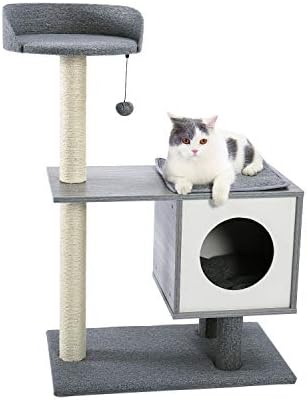 Made4Pets Wood Cat Tree for Small and Large Cats, Modern Cat Tower with Removable Carpet Covered, Cute Cat Furniture Indoor with Scratching Post, Vesper Sturdy Kitten Tower Top Perch