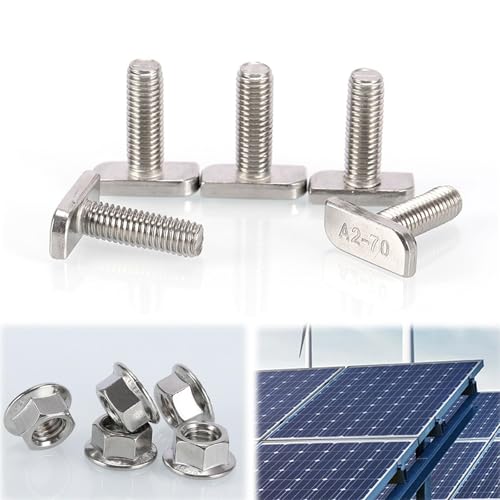 Wondsea 15Piezas Tornillos de Cabeza de Martillo,Tornillos de cabeza para martillo M8 x 20 de acero inoxidable,con tuercas de brida M8 Para Inoxidable Rieles Solares(15 tornillos+15 tuercas de brida)