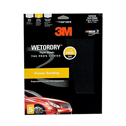 Image of 3M Wetordry Sandpaper, 32036, 600 Grit, 9 in x 11 in, 5 Sheets Per Pack