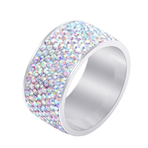 Stainless Steel Gorgeous White 8 Rows Lines Cz Cubic Zirconia Round Crystal Wedding Band Ring 12mm