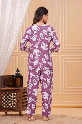 Image of Women's Printed Night Suit of Kurti & Pajama Set Women Night Wear Set