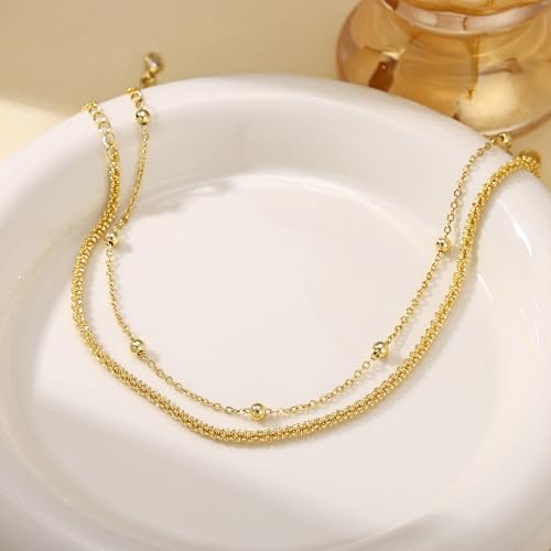 Image of Robaice Ankle Bracelets for Women, Glitter Waterproof Adjustable Anklet for Women, 14K Gold Plated /Sterling Silver Layered Anklets, Summer Beach Anklet Jewelry for Women Gift
