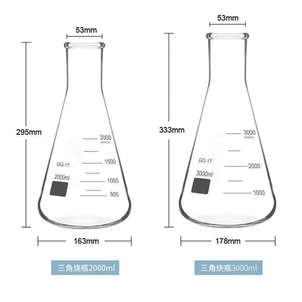 Matraz científico del juego, Matraz Erlenmeyer de vidrio de 150-2000 ml for laboratorio(2000ml)