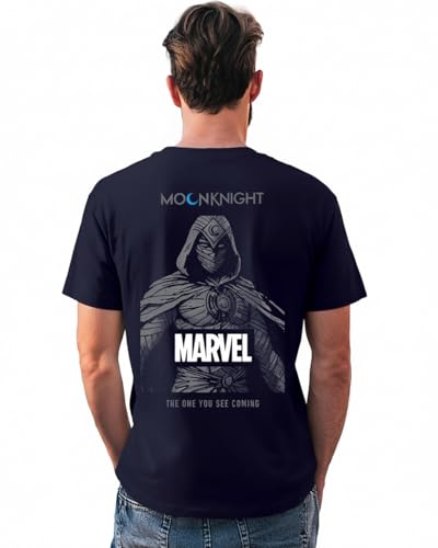 Image of Bewakoof X Marvel Moon Knight Men's Cotton Graphic Print Regular Fit Half Sleeve Round Neck T-Shirt | Tshirt for Men Cotton| Casual Wear | Street Wear