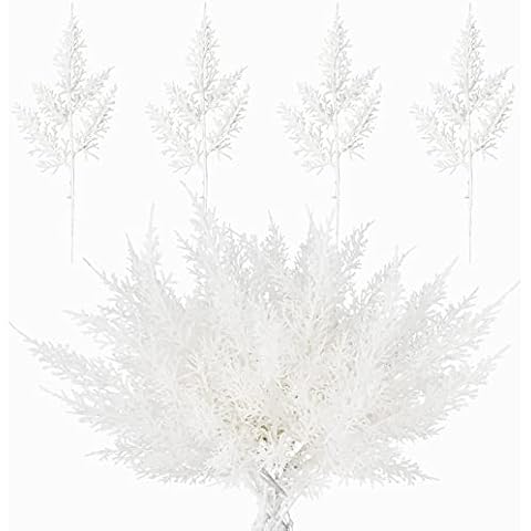 Phliofd 30 Pcs Artificial Pine Leaves Branches, 13” Christmas Pine Picks Sprigs Faux Pine Needles Greenery for DIY Home Holiday Christmas Wreaths Tree Ornaments Decorations (White) Cover