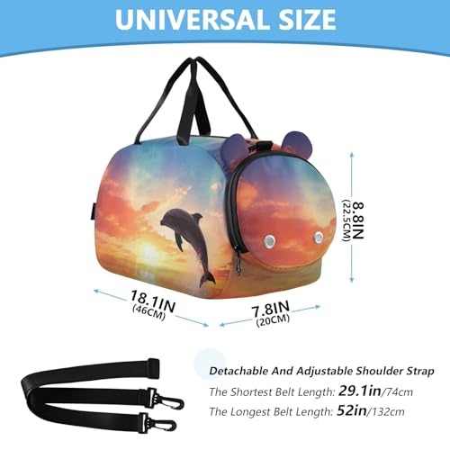 Dolphin Duffle Bag for Girl, Sports Duffle Gym Bags with Shoe Compartment, Personalized Overnight Bag Travel Weekender for Kids2