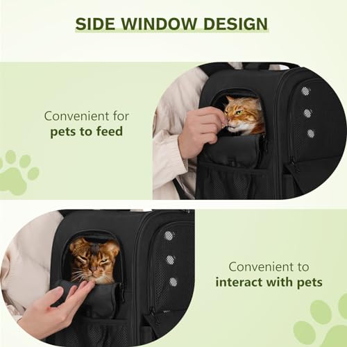 pecute Haustier Rucksack 6kg, Tragbare und Faltbare Katzentasche, Atmungsaktive und Leichte Hundetasche, Wasserdichtes Oxford-Tuch, für Reisen, Wandern,Schwarz