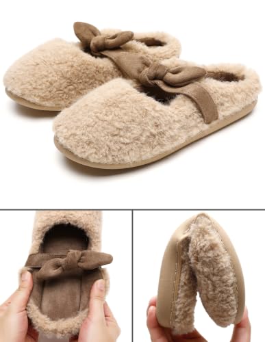 Fuzzy Slippers for Women Size 9, Soft Mary Jane Flats Slippers with Bow - image 4