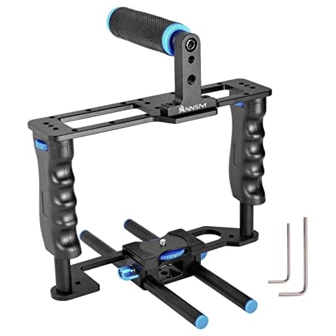 ANNSM Camera Cage Aluminum Movie Filmmaking Video Rig with Top Handle/Dual Side Grips/and Std 15mm Rail Rods for Canon EOS R5C R5 R6 Sony A7 Series A6600 Nikon Cover