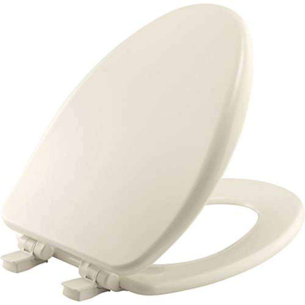 bemis alesio ii slow close toilet seat, easy clean hinges and adjustable perfect fit wood seat, made in usa, elongated, biscuit