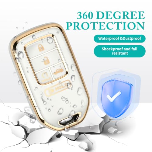 Image of MILD EAST for Honda Key Fob Cover with Keychain, Car Key Case Shell for Honda Accord Civic Pilot Passport CRV 5 Buttons (Gold-White)