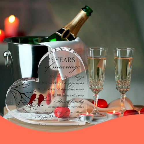 VELENTI 25th Wedding Anniversary Present for Him and Her - Silver Heart-Shaped Keepsake for Couple - Unique Acrylic Gift for 25th Anniversary