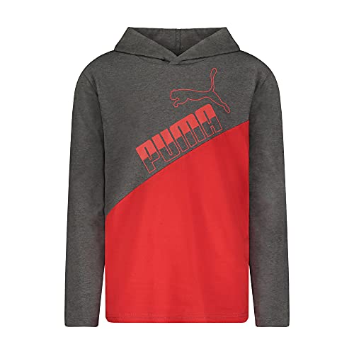 PUMA Boys' Amplified Long Sleeve Hoodie T-Shirt, Charcoal Heather, X-Large
