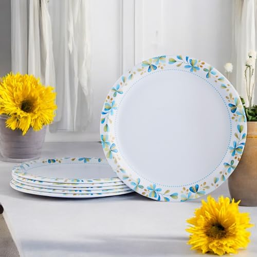 Image of Melamine Quarter Plates | Round Half Plate | Microwave Safe | Break Resistant | Plates for Snacks, Lunch, Dinner | Plates for home, Office, Restaurant | Set of 6 | 7 Inch's (Blue mat finish)