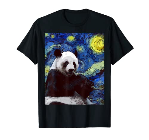 Noche Estrellada Gigante Panda Lindo Amantes del Panda Camiseta