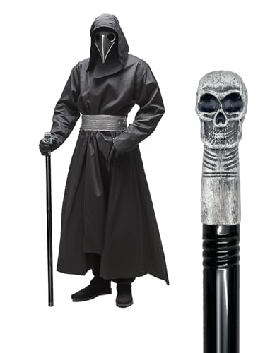 GAGIFT WORLD Skull Walking Cane Costume Prop Metal Pimp Cane with Plague Doctor and Witch Doctor Design for Halloween & Cosplay