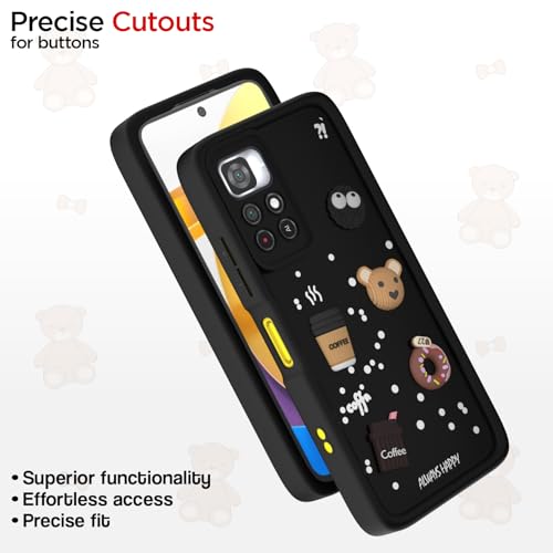 Image of Outlouders Back Cover for Poco M4 Pro | 3D Cartoon Bear Cute Fun Silicone Full Body Protection Bumper Case (Black)