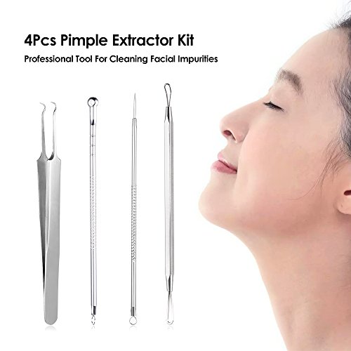 DOYING 4Pcs Stainless Steel Blackhead Extractor Tool Facial Comedone Acne Blemish Remover Kit Set De