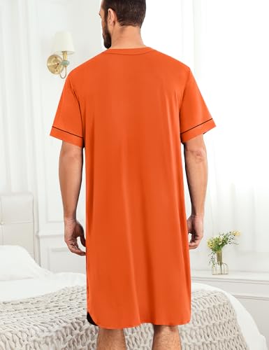 Image of SWOMOG Mens Nightgown Short Sleeve Lounge, Sleep Henley Shirt Pajama Big & Tall Nightshirt Comfy Nightwear M-3XL