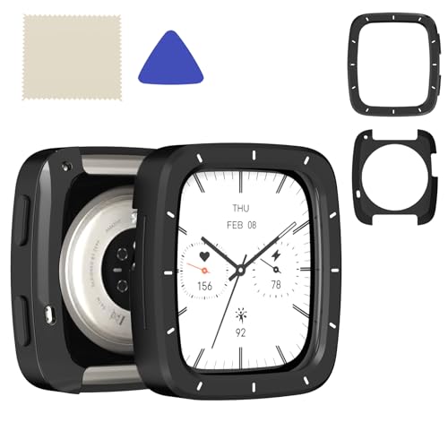 For Amazfit Active 2 Square 専用 軽量設計 金属フレームケース 強靭な保護性能 簡単取り外し 高硬度PCバックケース付属 清?布&オープンツール付き 3色選択可能 時計本体別売 (ブラック)