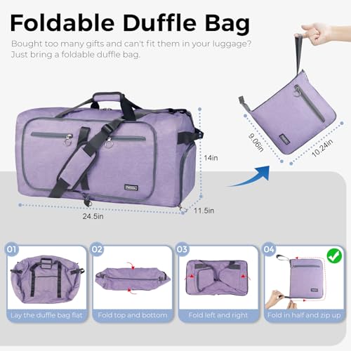 image for Fmeida 65L Duffle Bag with Shoes Compartment, Foldable Travel Duffel B