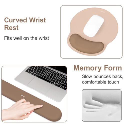 Image of MOSISO Wrist Rest Support for Mouse Pad&Keyboard Set, Circle Curved Ergonomic Mousepad&Coaster Non-Slip Base Home /Office Pain Relief&Easy Typing Pad with Soft Cloth&Silicone Lining, Mocha