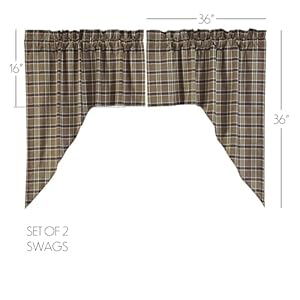VHC Brands Rustic & Lodge Kitchen Window Curtains-Wyatt Swag Pair, Khaki Tan VHC Brands Rustic Lodge Kitchen Window Curtains Wyatt Swag Pair Khaki Tan
