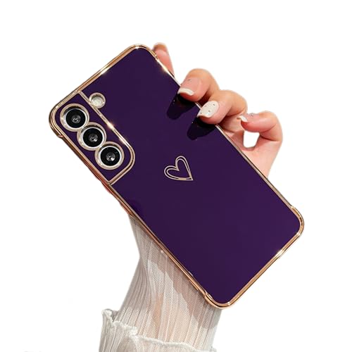 Coque Samsung Galaxy S21 5G violet foncé à motif cœurs avec protection caméra