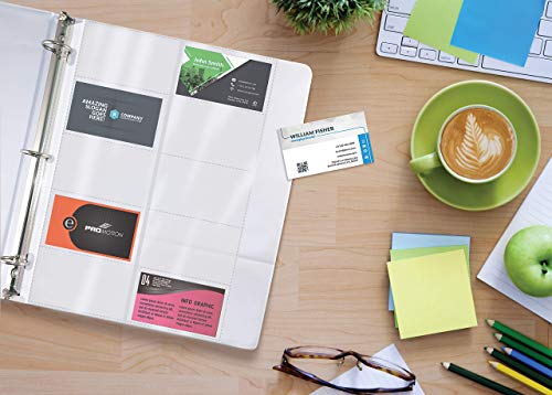 Better Office Products 50/Box Clear Heavyweight Business Card Sleeve Pages, Refill Pages, 10 Pockets Per Sheet, 3 Ring Business Card Binder Sheets, 50 Count - Thumbnail 4