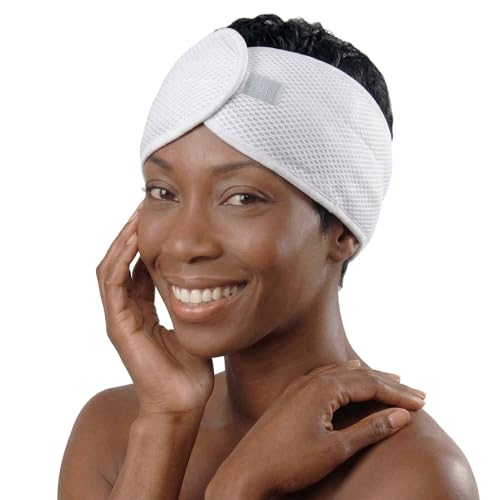DONNA Deluxe Foam Mesh Wrap Headband with Velcro, Silk Wraps for Face Wash, Makeup, and Women's Hair Accessories, WHITE