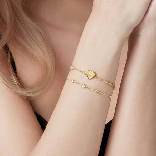 Cicy Bell Gold Initial Bracelets for Women Dainty 18K Gold Plated Layered Cubic Zirconia Bracelet Personalized 26 Alphabet Monogram Charm Bracelet3