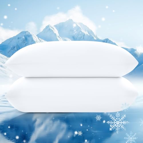 Image of Ice Fabric Cooling Pillowcases 2 Pack, Q-Max>0.5 Coolmax Pillow Cases with Envelope Closure, Silky Soft and Breathable Pillow Covers for Hot Sleepers, Fits King Size Pillows (20x36 Inches), White
