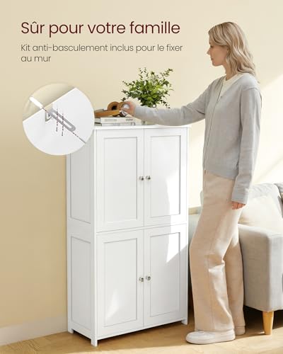 Meuble Salle de Bain Shaker Blanc 2 Placards VASAGLE
