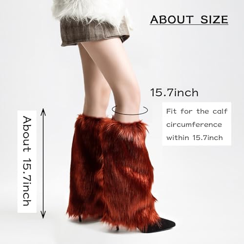 Image of Peecabe Winter Women Faux Fur Fluffy Leg Warmers Fuzzy Long Boot Covers Furry For Christmas