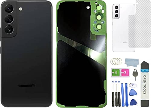 HXHN Galaxy S22 Plus Back Glass Replacement for Samsung Galaxy S22+ Plus Back Cover Glass with Pre-Installed Tape and Camera Lens +Rear Protective Film +Tools (Black)