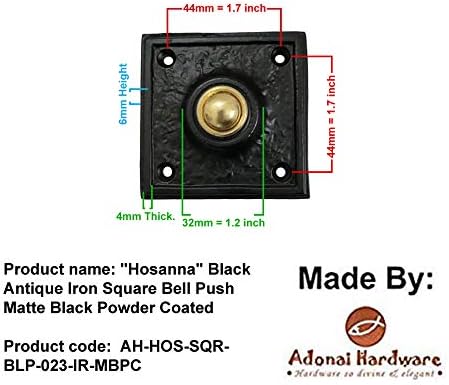 Adonai Hardware "Hosanna" Black Antique Iron Square Bell Push - Matte Black Powder Coated