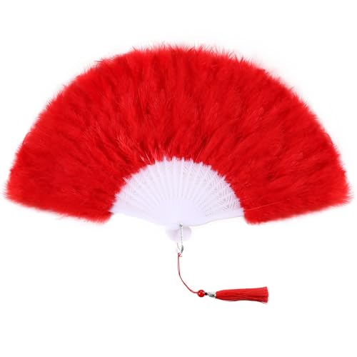 SOGUGOM Red Hand Feather Fan Foldable