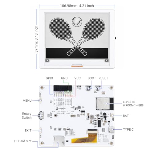Image of ELECROW ESP32 E-Ink Display 4.2 Inch, CrowPanel E-Paper HMI Display Compatible with Arduino IDE, E Ink Screen with 400x300 Resolution Black /White Color, Driven by SPI Interface