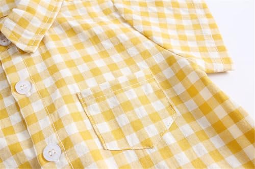 Baby Button Down Shirt, Gingham Plaid Short Sleeve Shirt Style Bodysuit, 0-3 Years3