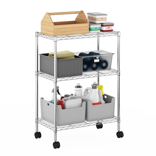 Furinno Wayar 3-Tier Metal Storage Shelf Rack Cart with Casters, 23 x 13 x 30, Stainless Steel - image 4