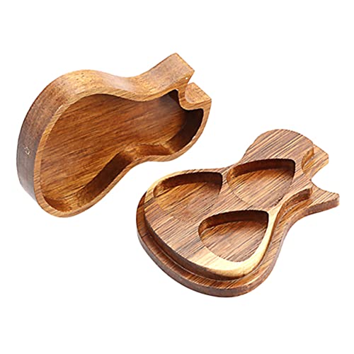 LIOOBO Wooden Guitar Pick Holder Case Durable Compartment Guitar Pick Storage Box for Acoustic Electric Guitars Compact Design for Musicians Present for Guitar Lovers
