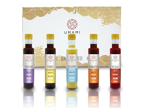 Umami Kit di Salse giapponesi!, 5 salse: Salsa di Soia BIO (Giappone), Teriyaki (Glaasatura), Ponzu (Marinatura), Kingoma (Dressing) e Tonkatsu (BBQ), prodotte in Italia