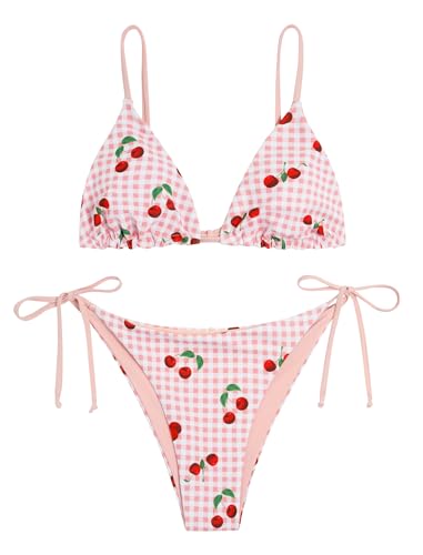 Image of ZAFUL Women's Triangle Bikini Floral String Bikini Set Two Piece Swimsuit Bathing Suits