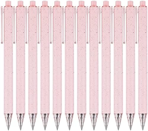 RIANCY Set of 12 Retractable Gel Pens Stylish Cute Pink Pen with Smooth Writing Black Ink for Note Taking- Great for School, Office, or Personal Use