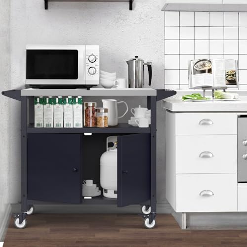 Image of COZEER Outdoor Grill Table with Storage, Movable BBQ Grill Cart, Outdoor Kitchen Prep Station, Rolling Bar Serving Cart with Utensil Hooks, Blackstone Griddle Stand