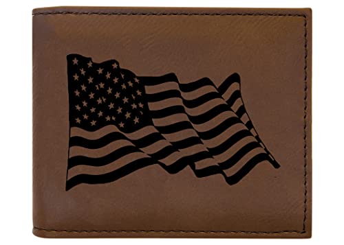 Rogue River Tactical USA American Waving Flag Men's Leather Bifold Wallet RFID Gift For Him Dad Father United States Billfold Patriotic
