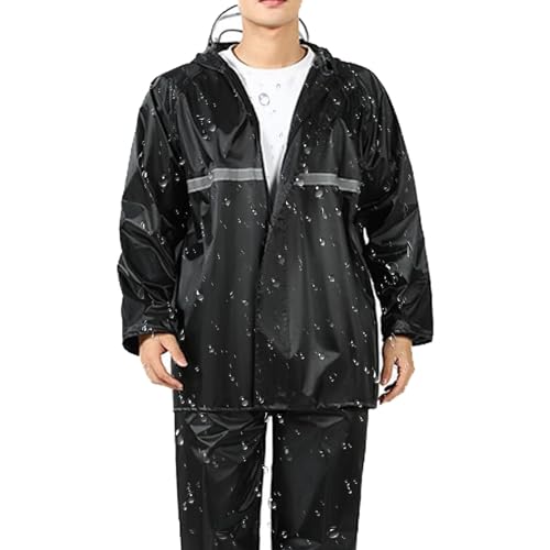 Oseczmut - Traje de lluvia para motocicleta, traje de lluvia para motocicleta, chaqueta de lluvia impermeable | Ropa de lluvia reflectante, chaqueta de lluvia con capucha y pantalones de lluvia, Negro